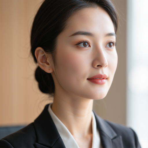 四十二岁左右中年女性学者头像，穿白色衬衫，黑色外套，古典书房背景，正式职业照风格
